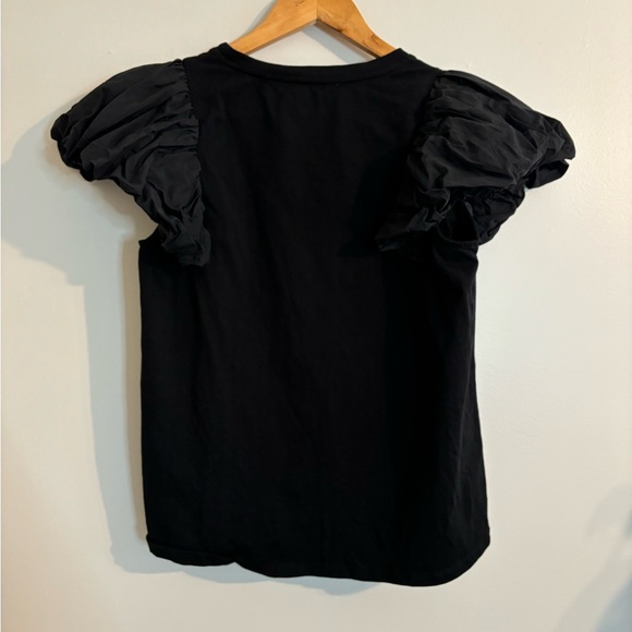 Maeve Anthropologie black ruffled sleeved t-shirt - Picture 4 of 5
